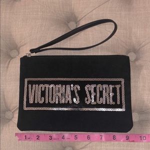 NWOT VS Black Silver Sequin Wristlet Cosmetic Bag